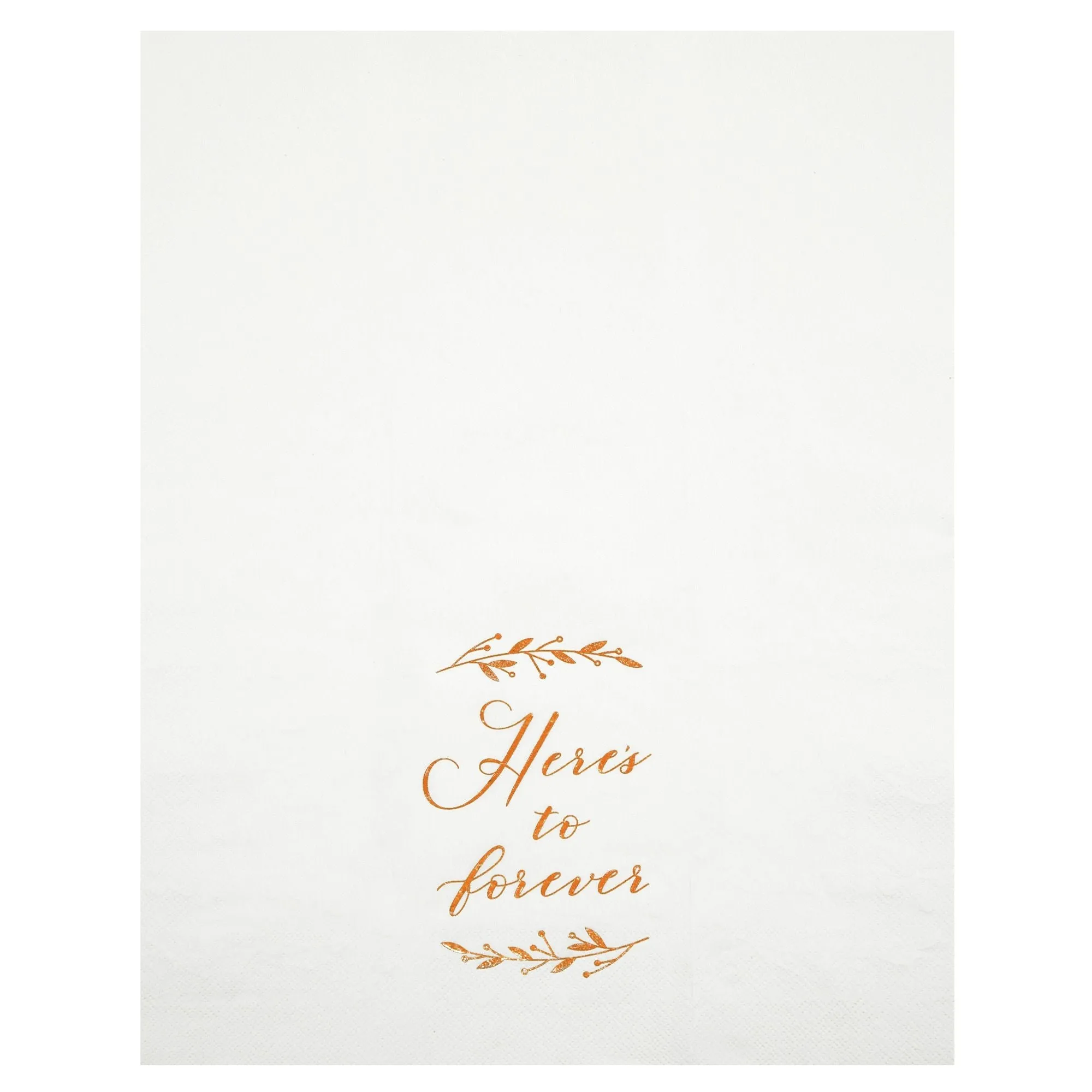 100 Pack White Napkins for Wedding Reception with Rose Gold Foil Accents, Here's To Forever, 3-Ply, 4 x 8 in