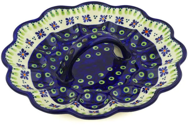 10" Egg Plate - Green Gingham Peacock