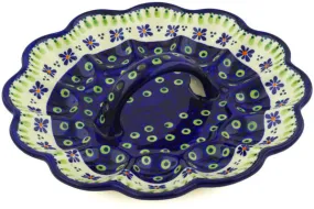 10" Egg Plate - Green Gingham Peacock