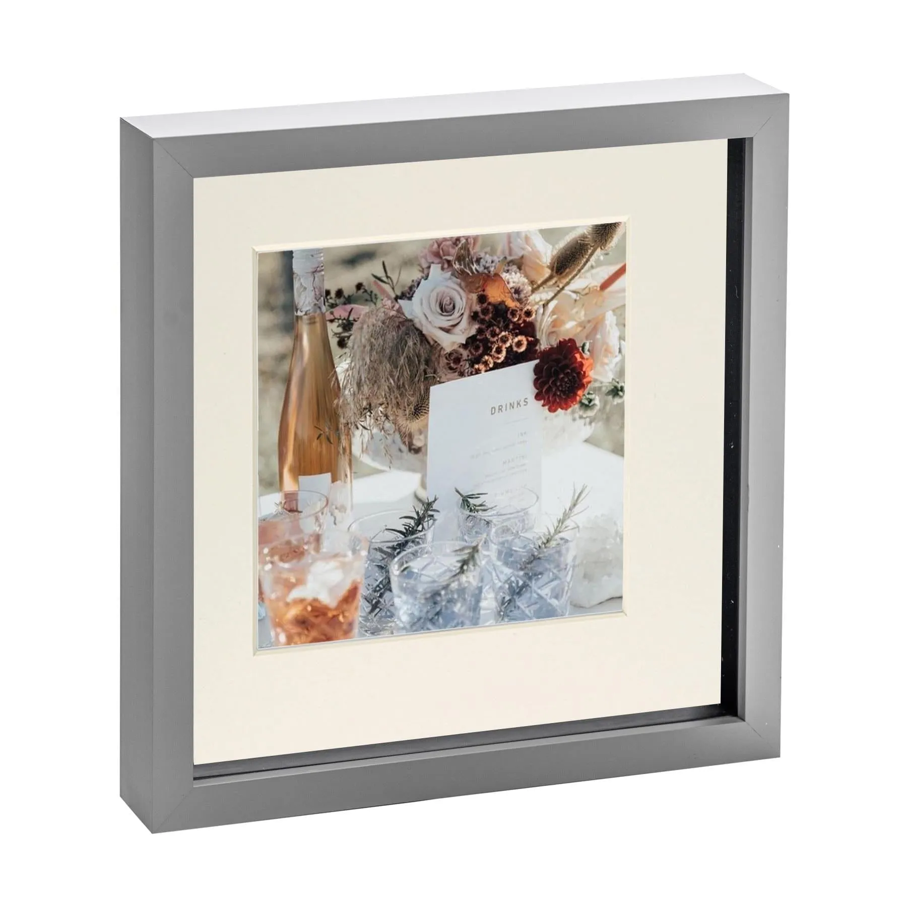 10" x 10" Grey 3D Box Photo Frame -  with 6" x 6" Mount - By Nicola Spring