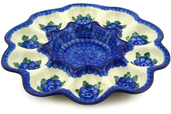 11" Egg Plate - Blue Poppies