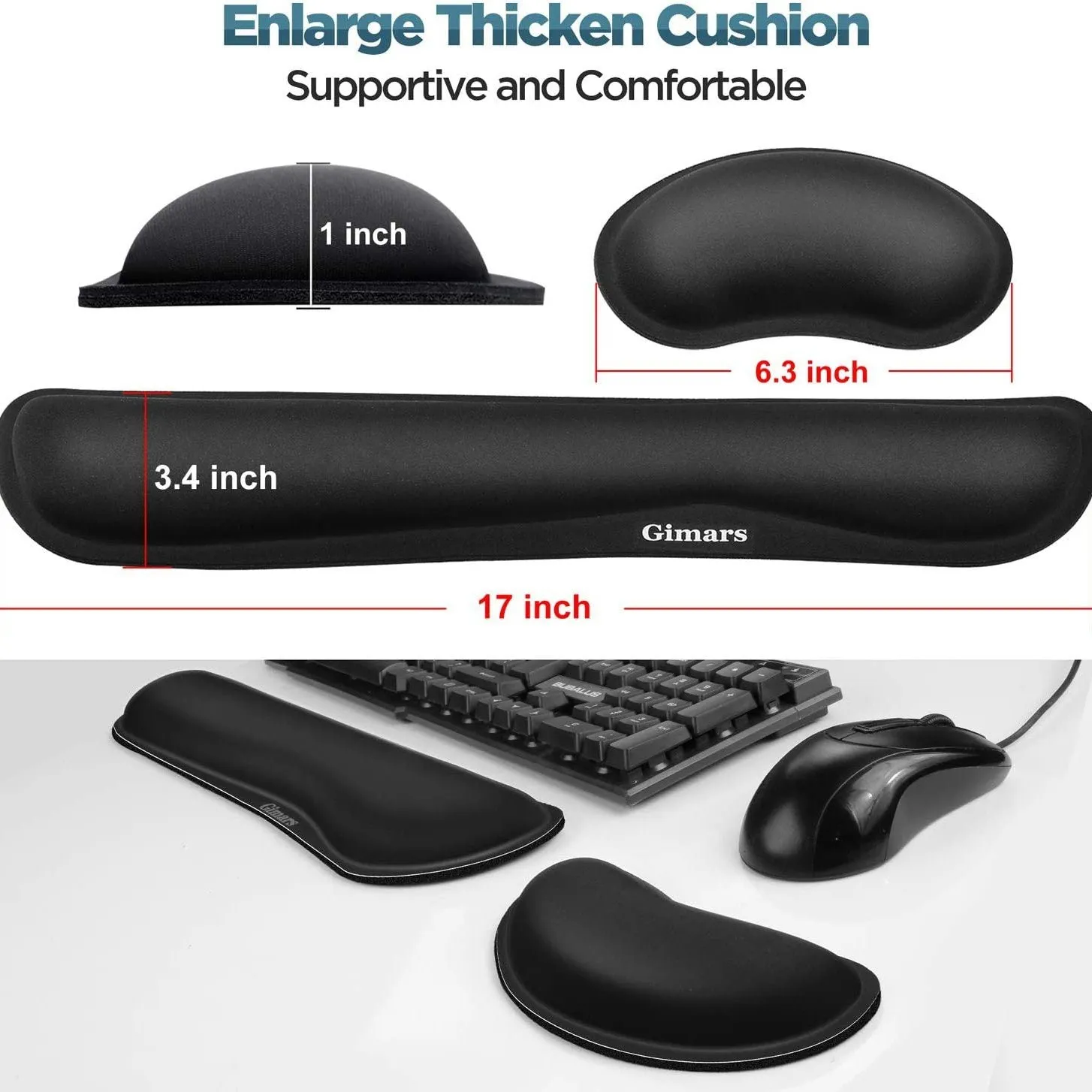 2-Pack: Gimars Upgrade Enlarge Gel Memory Foam Set Keyboard Wrist Rest Pad