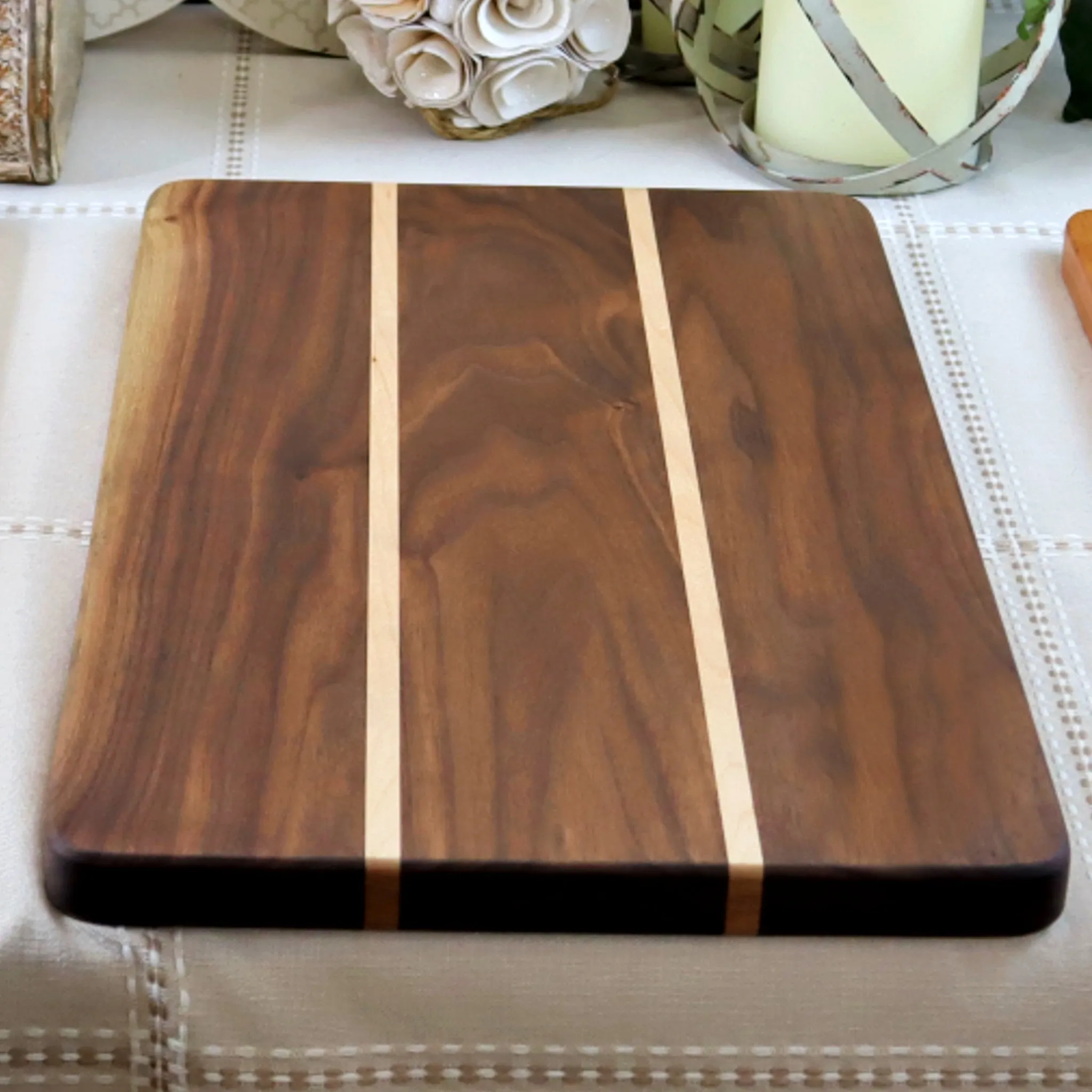 3-PC Walnut Wood Set: Tray, Cutting Board, & Wine Carrier