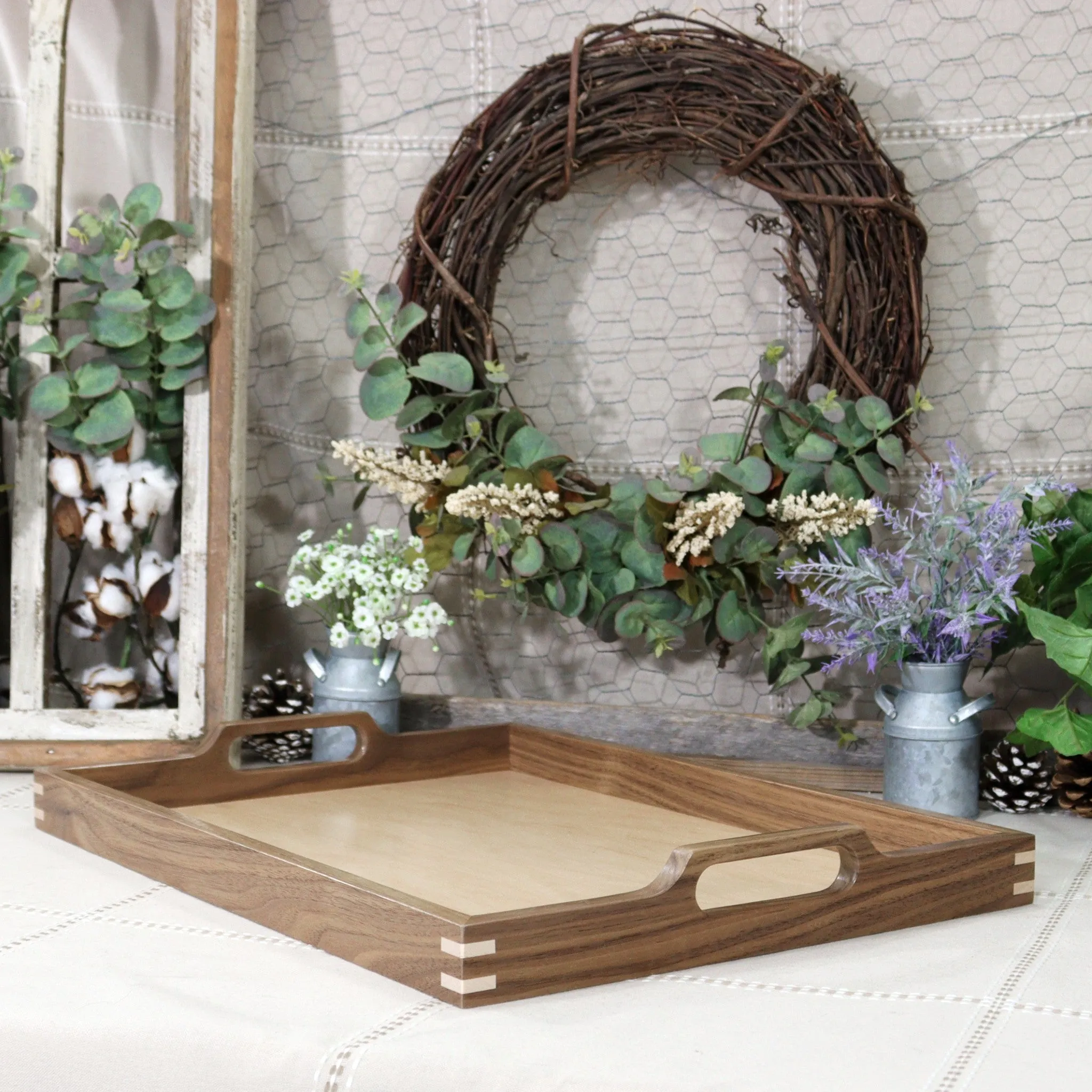 3-PC Walnut Wood Set: Tray, Cutting Board, & Wine Carrier