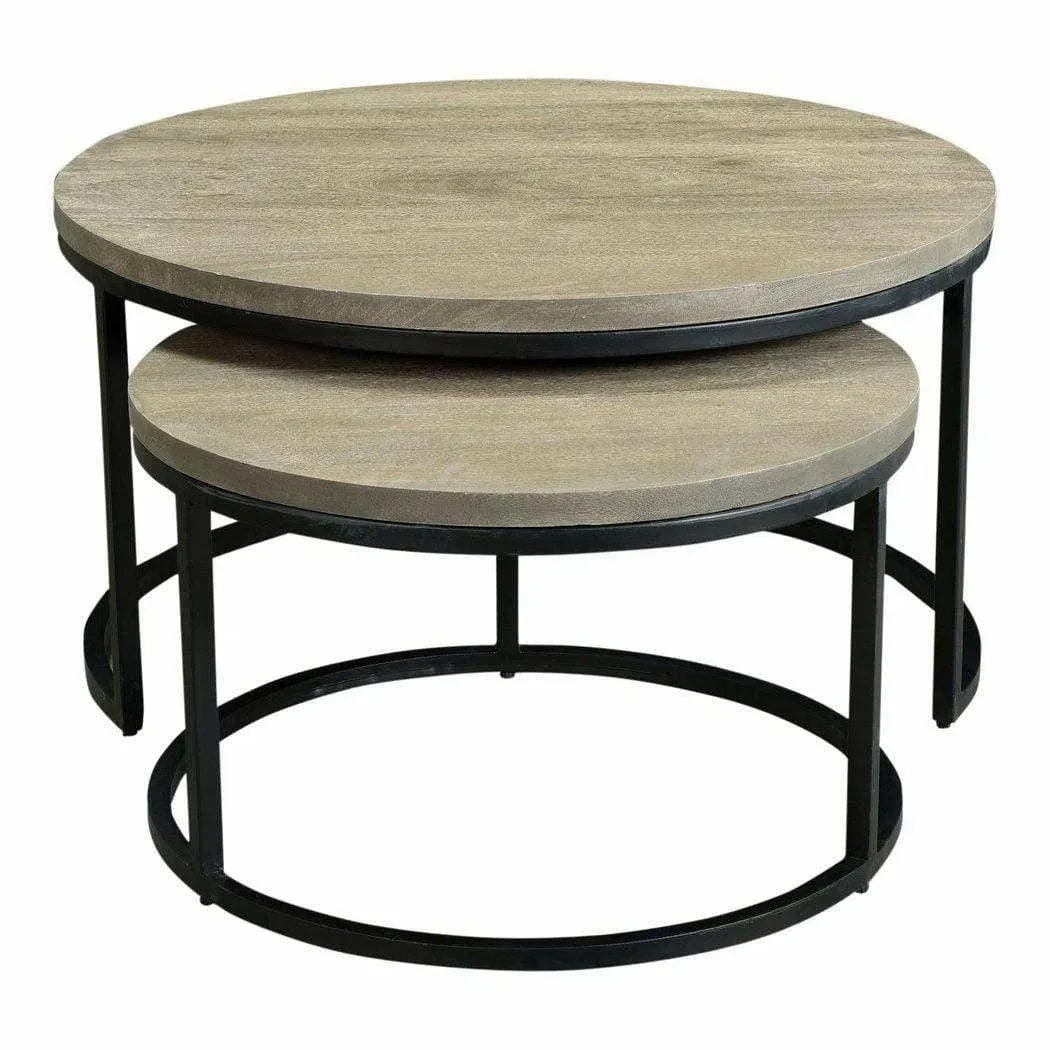 31.5 Inch Round Nesting Coffee Tables Set Grey Industrial