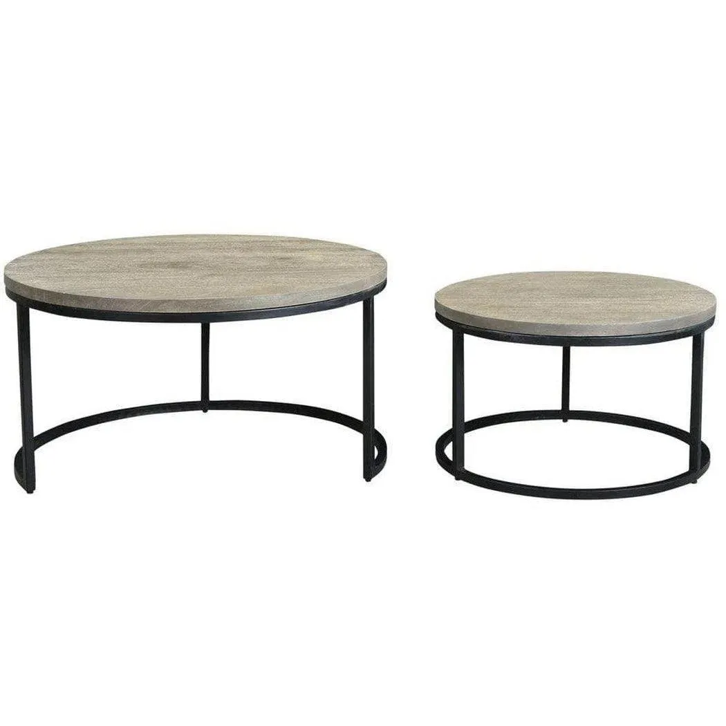 31.5 Inch Round Nesting Coffee Tables Set Grey Industrial