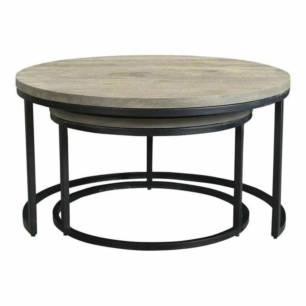 31.5 Inch Round Nesting Coffee Tables Set Grey Industrial