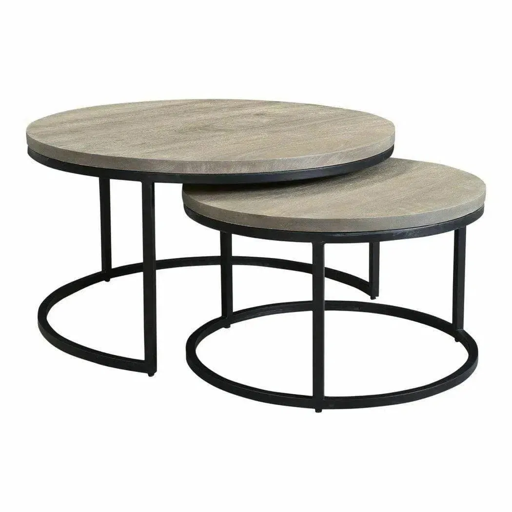 31.5 Inch Round Nesting Coffee Tables Set Grey Industrial