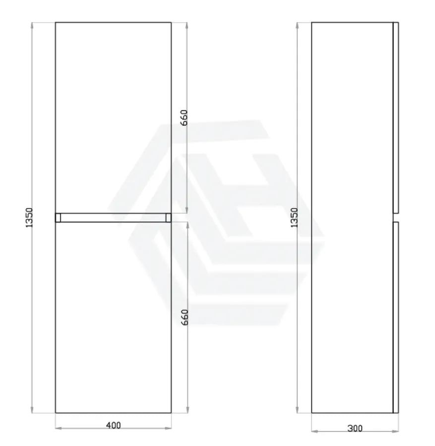 400x300x1350mm Wall Hung Bathroom Cabinet Tall Boy White Oak PVC Filmed MDF Board