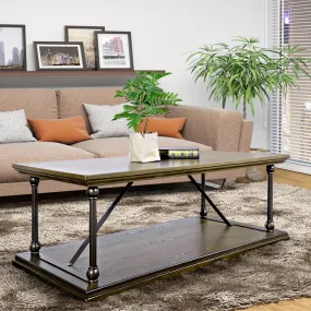 47.2“W X 23.6"D X 16.9"H Country Style Coffee Table with Bottom Shelf - BROWN & BLACK