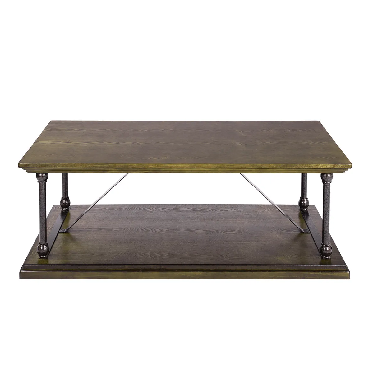 47.2“W X 23.6"D X 16.9"H Country Style Coffee Table with Bottom Shelf - BROWN & BLACK