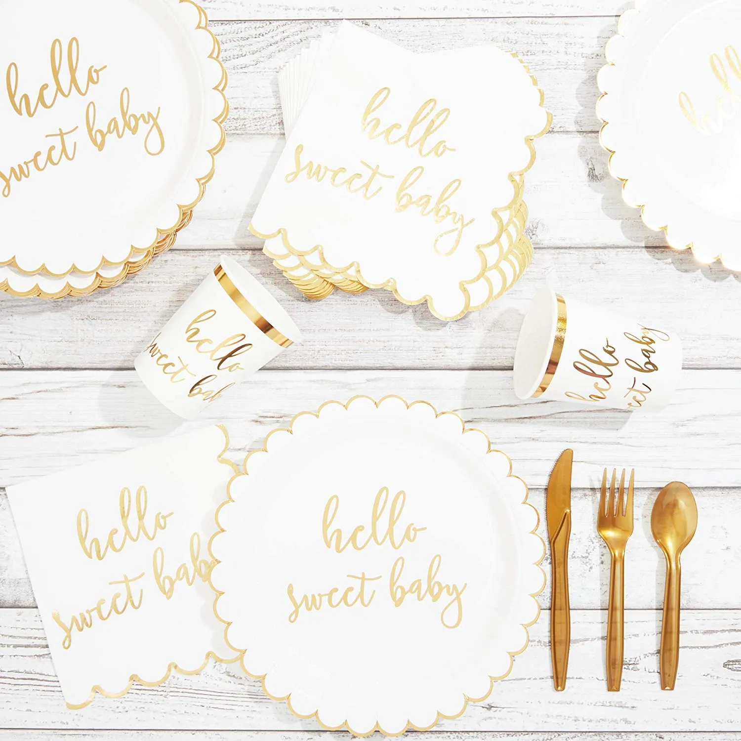 48 Pack of Hello Sweet Baby Paper Plates for Baby Shower (9 Inches)