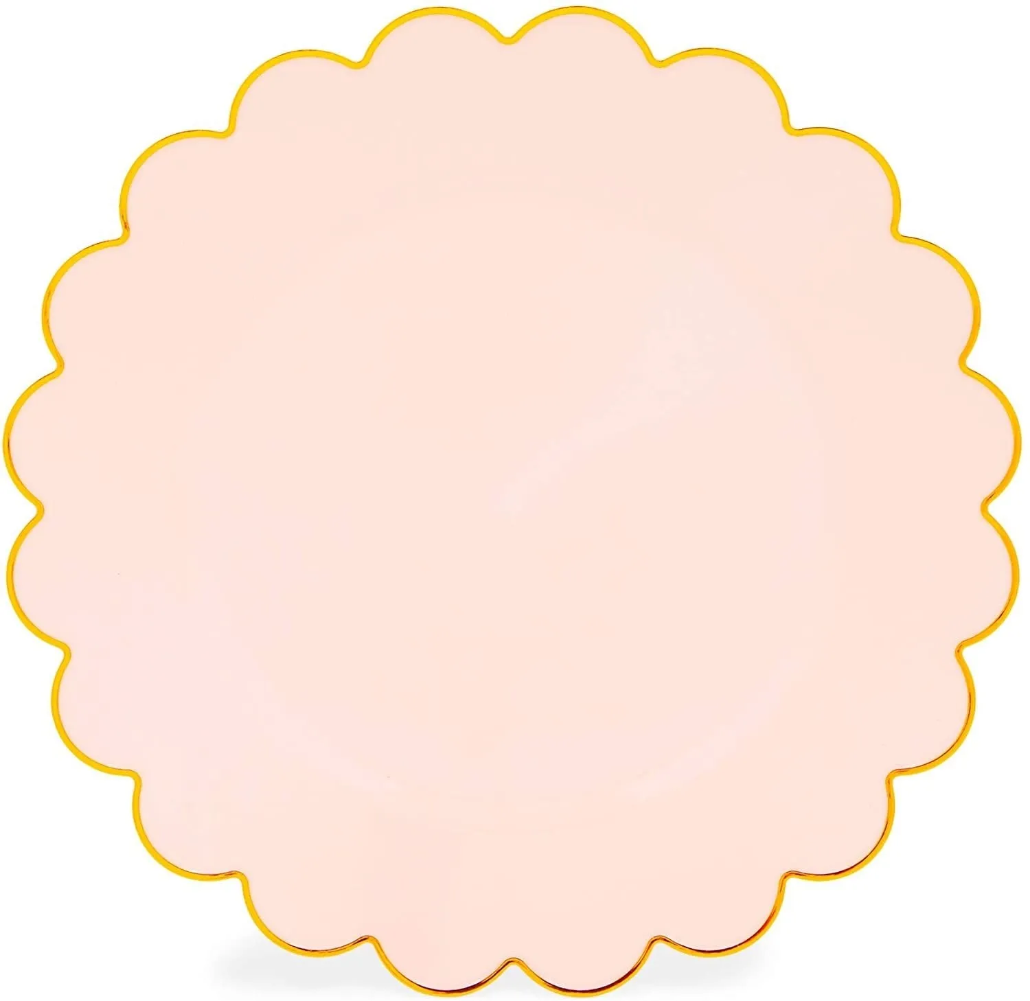 50 Pack Pink and Gold Plastic Plates, 9 Inch Scalloped Plates with Gold Rim for Birthday Party, Baby Shower