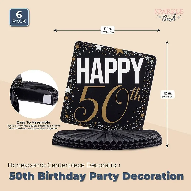 50th Birthday Party Honeycomb Centerpiece Decorations (12 x 11 In, 6 Pack)