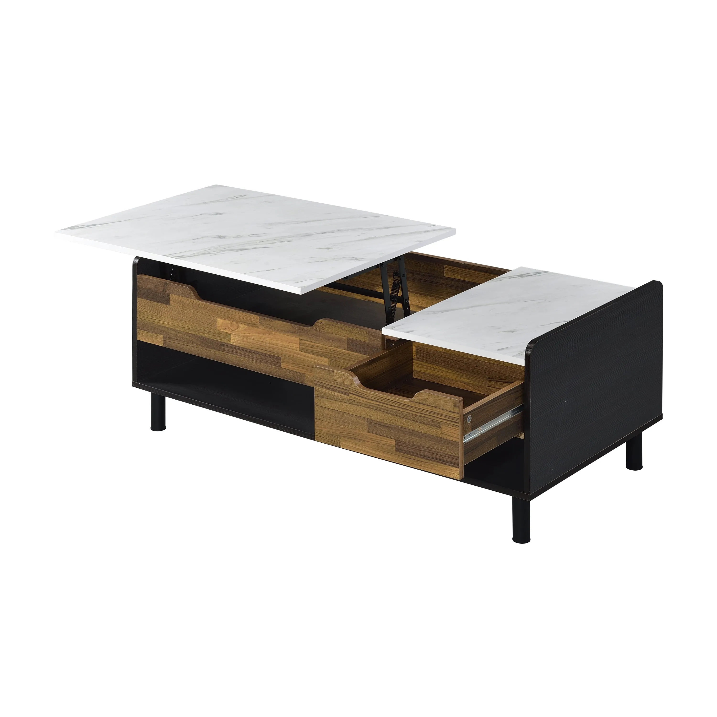 ACME Axel Coffee Table w/Lift Top, Marble, Walnut & Black Finish LV00828