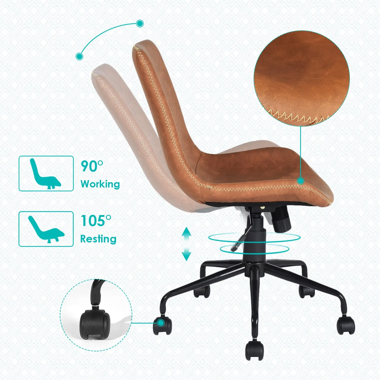 Adjustable Height 360 Degree Swivel Soft Faux Leather For Task Chair - HomyCasa