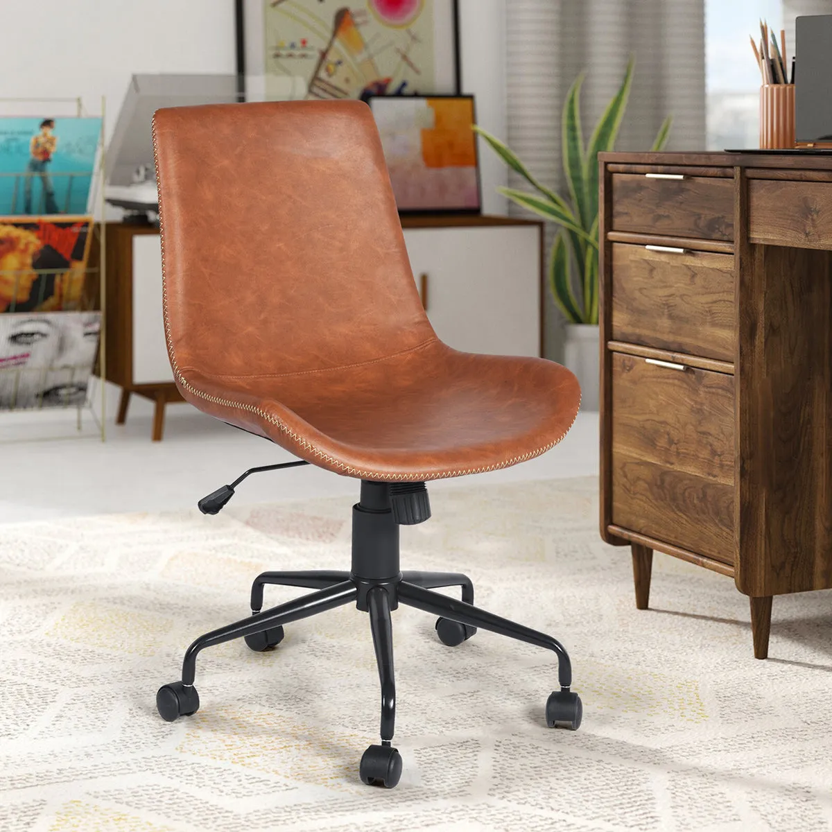 Adjustable Height 360 Degree Swivel Soft Faux Leather For Task Chair - HomyCasa