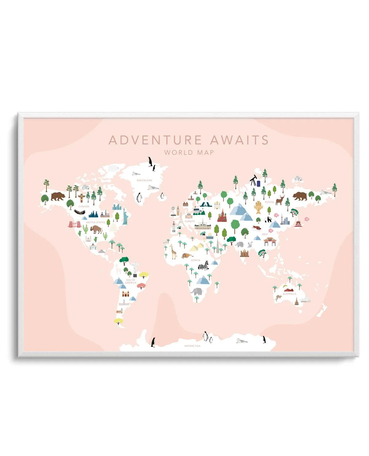 Adventure Awaits World Map | Blush Art Print