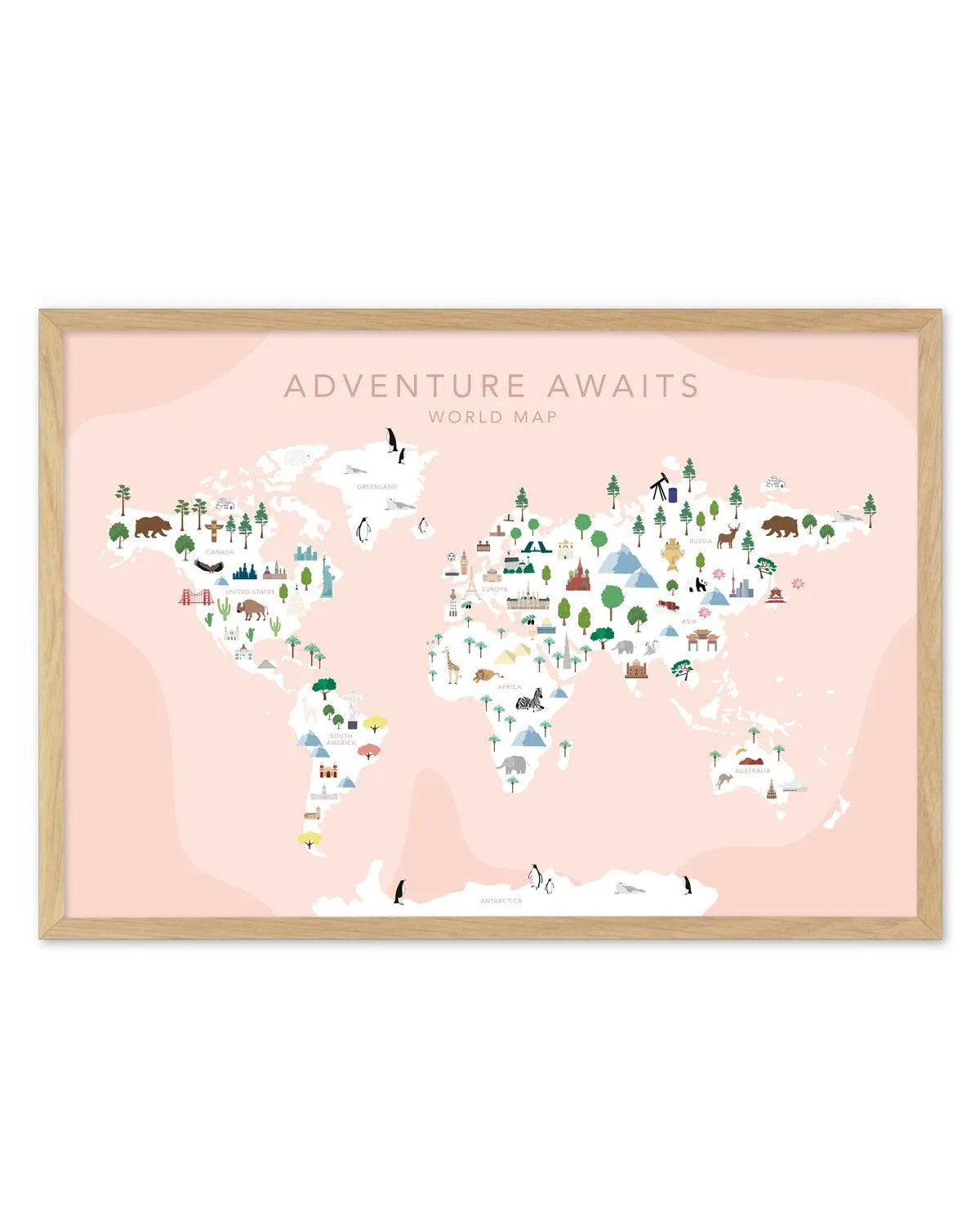 Adventure Awaits World Map | Blush Art Print