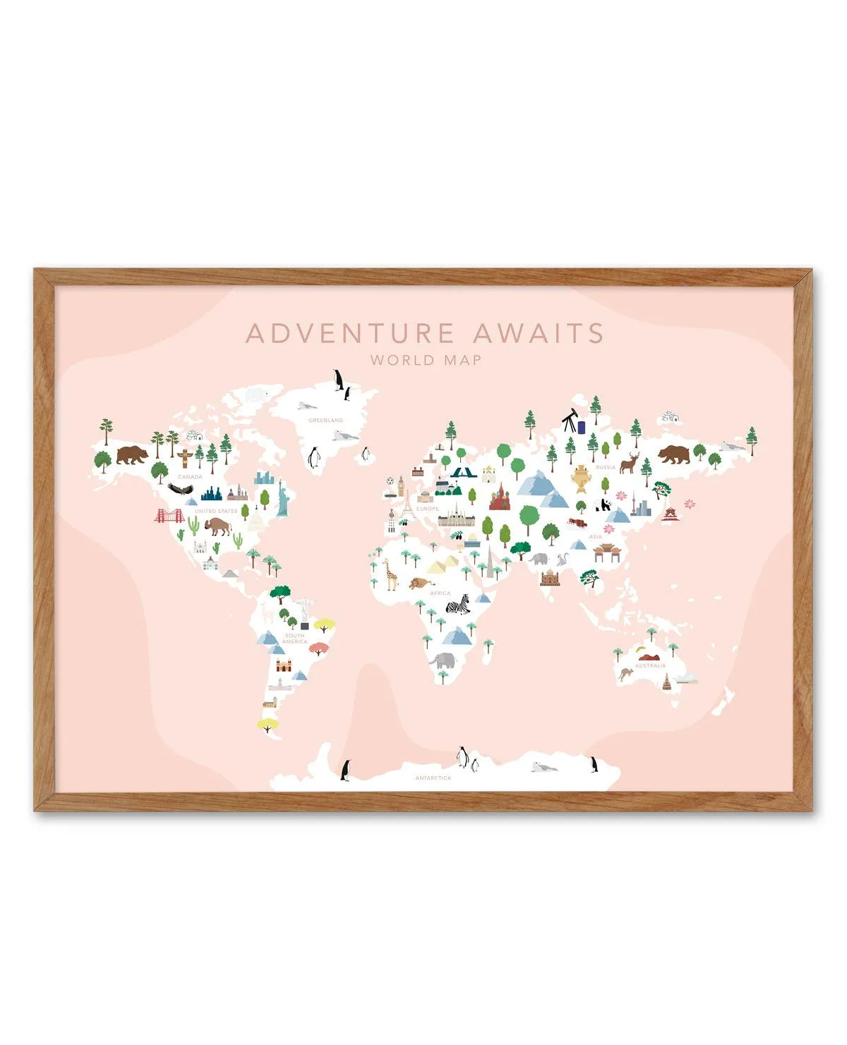 Adventure Awaits World Map | Blush Art Print