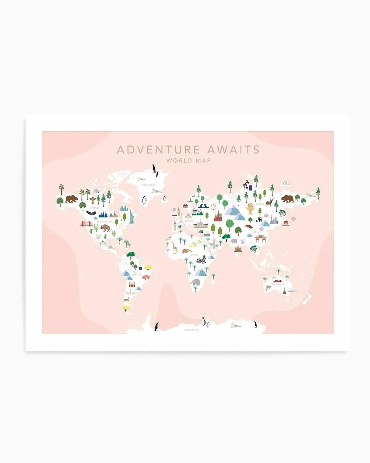 Adventure Awaits World Map | Blush Art Print