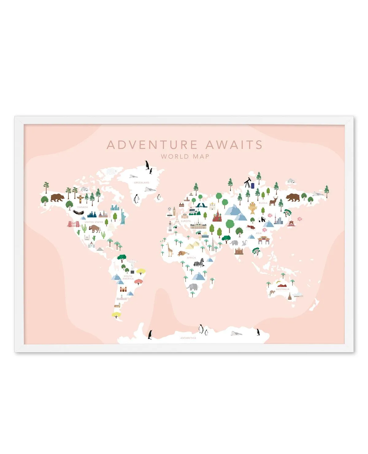 Adventure Awaits World Map | Blush Art Print