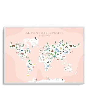 Adventure Awaits World Map | Blush Art Print