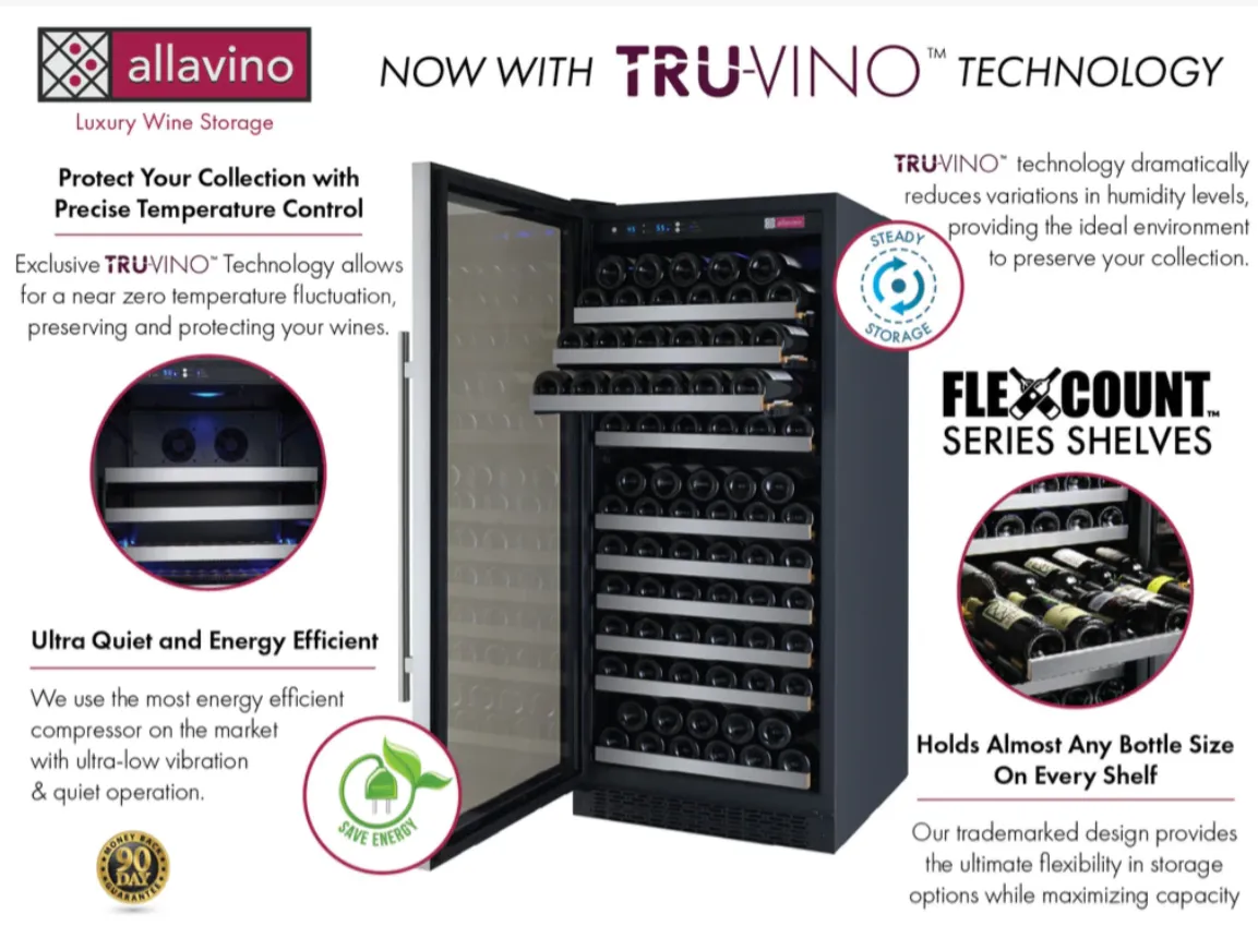 Allavino 24" Left Hinge 128 Bottle Dual Zone Stainless Wine Refrigerator