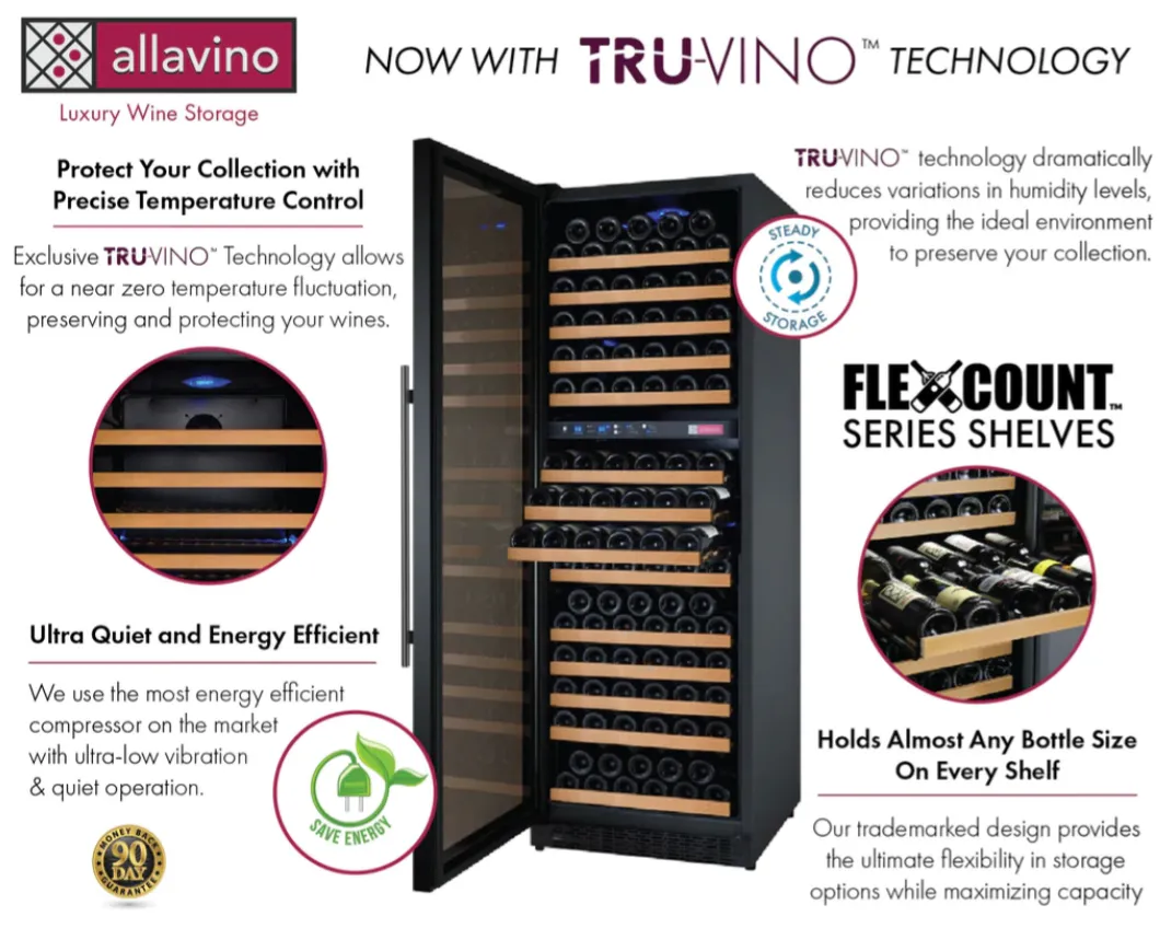 Allavino 24" Left Hinge 172 Bottle Dual Zone Black Wine Refrigerator