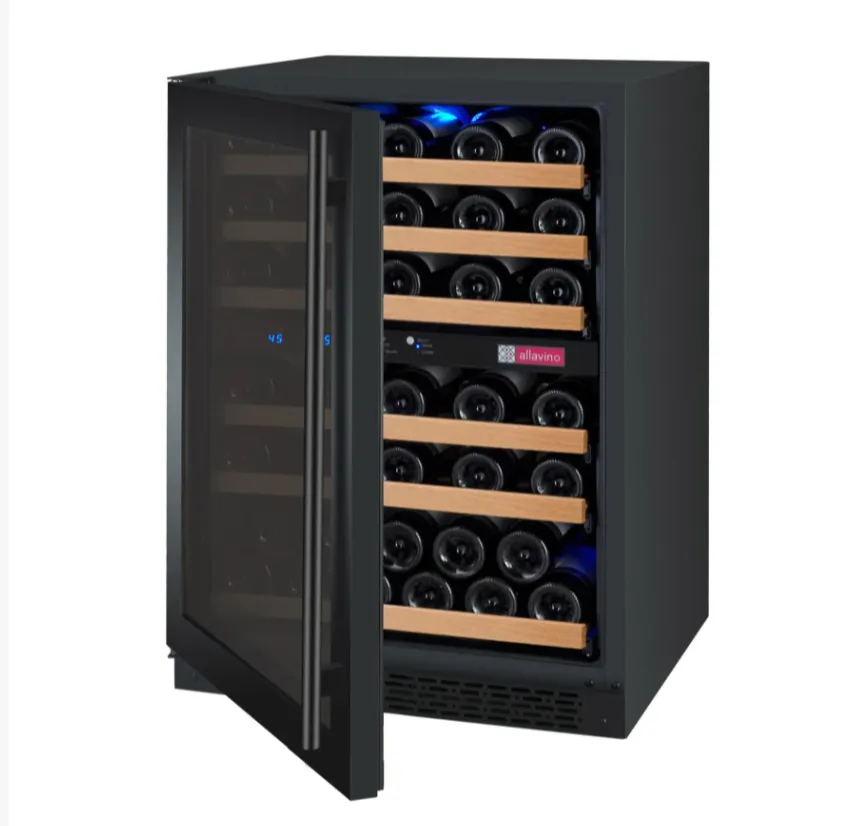 Allavino 24" Left Hinge 56 Bottle Dual Zone Black Wine Refrigerator