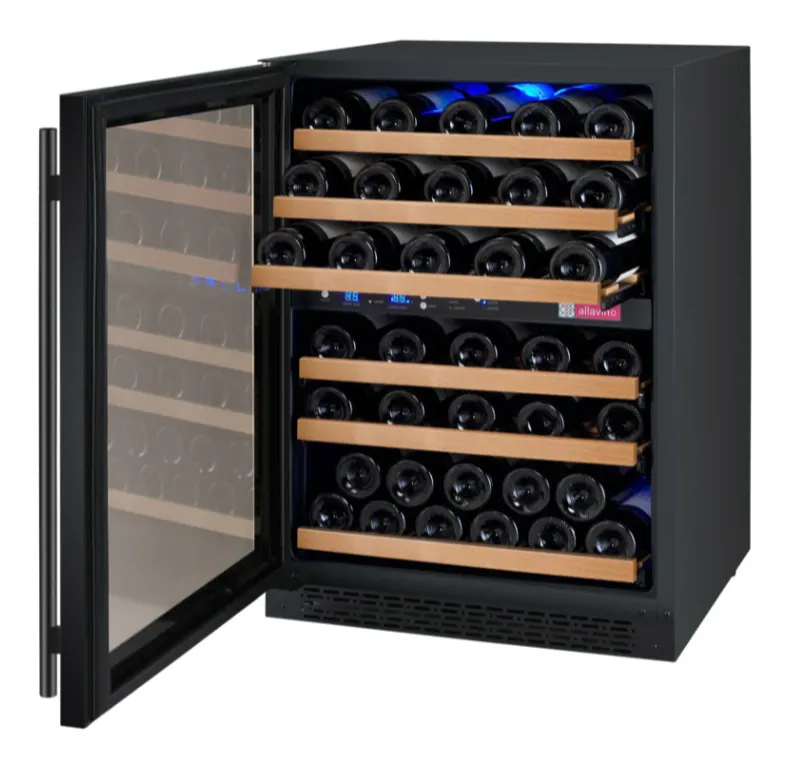 Allavino 24" Left Hinge 56 Bottle Dual Zone Black Wine Refrigerator