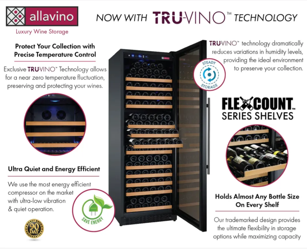 Allavino 24" Right Hinge 177 Bottle Dual Zone Black Wine Refrigerator