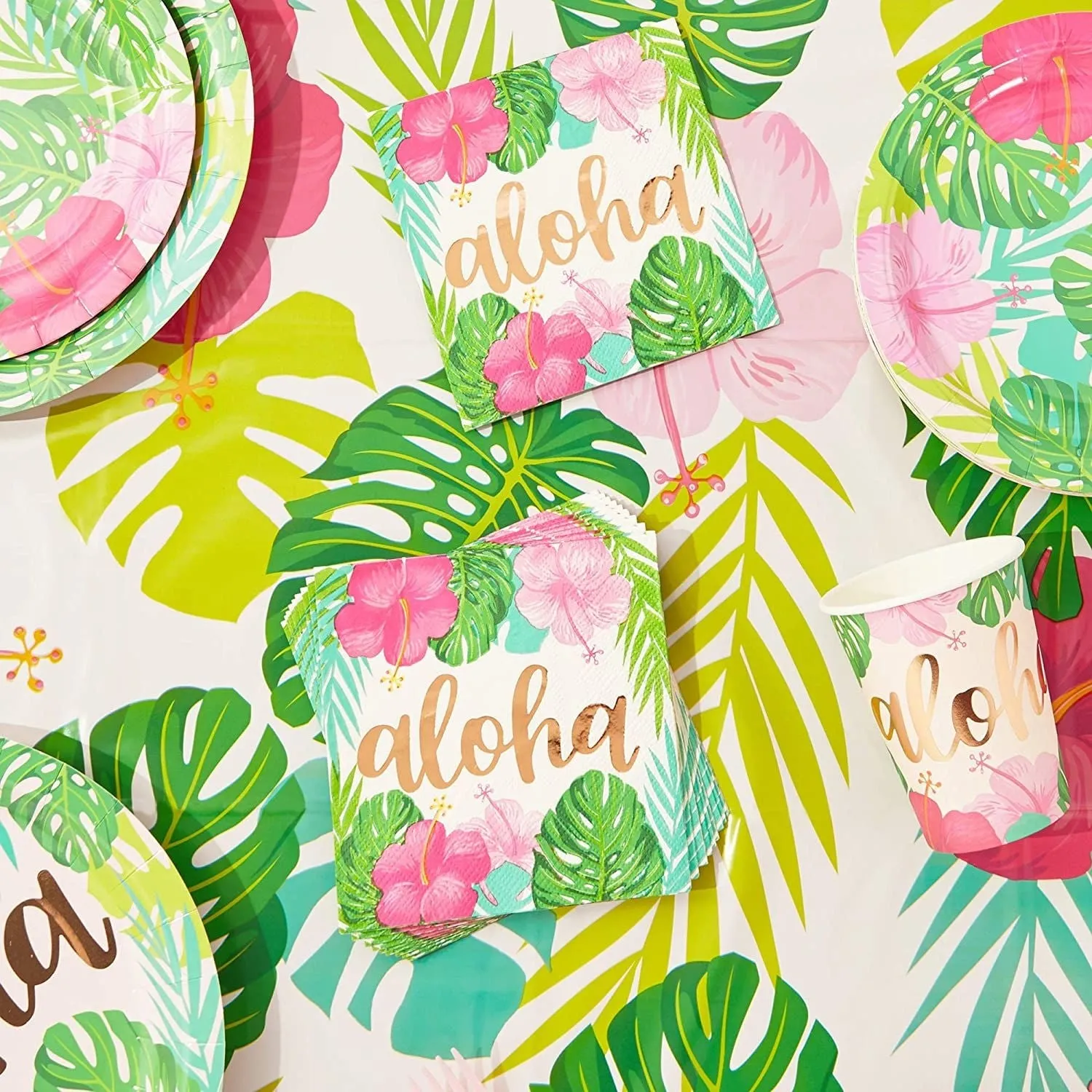 Aloha Hawaiian Paper Napkins for Luau Birthday Party (5 x 5 In, 50 Pack)