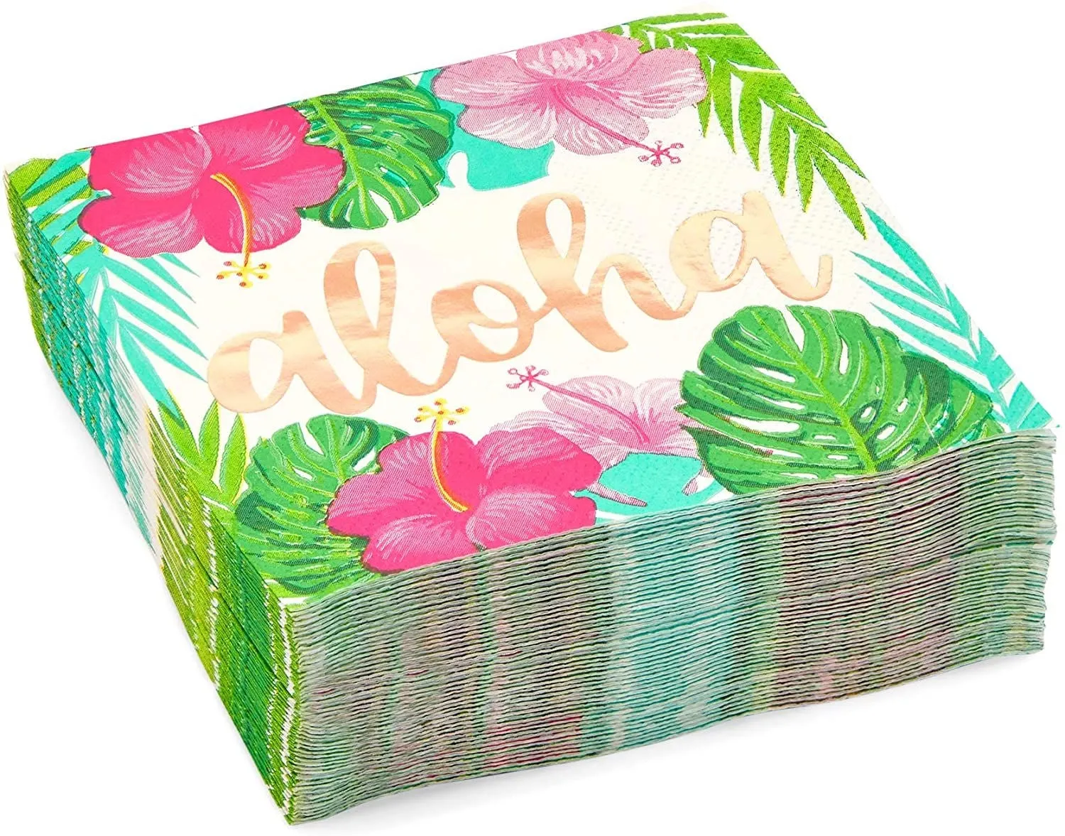 Aloha Hawaiian Paper Napkins for Luau Birthday Party (5 x 5 In, 50 Pack)