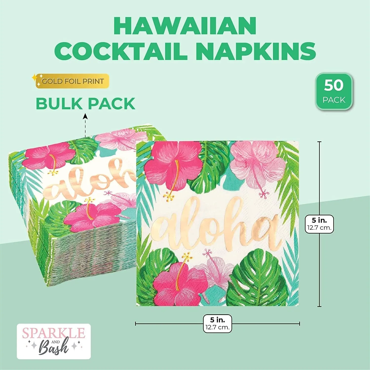 Aloha Hawaiian Paper Napkins for Luau Birthday Party (5 x 5 In, 50 Pack)