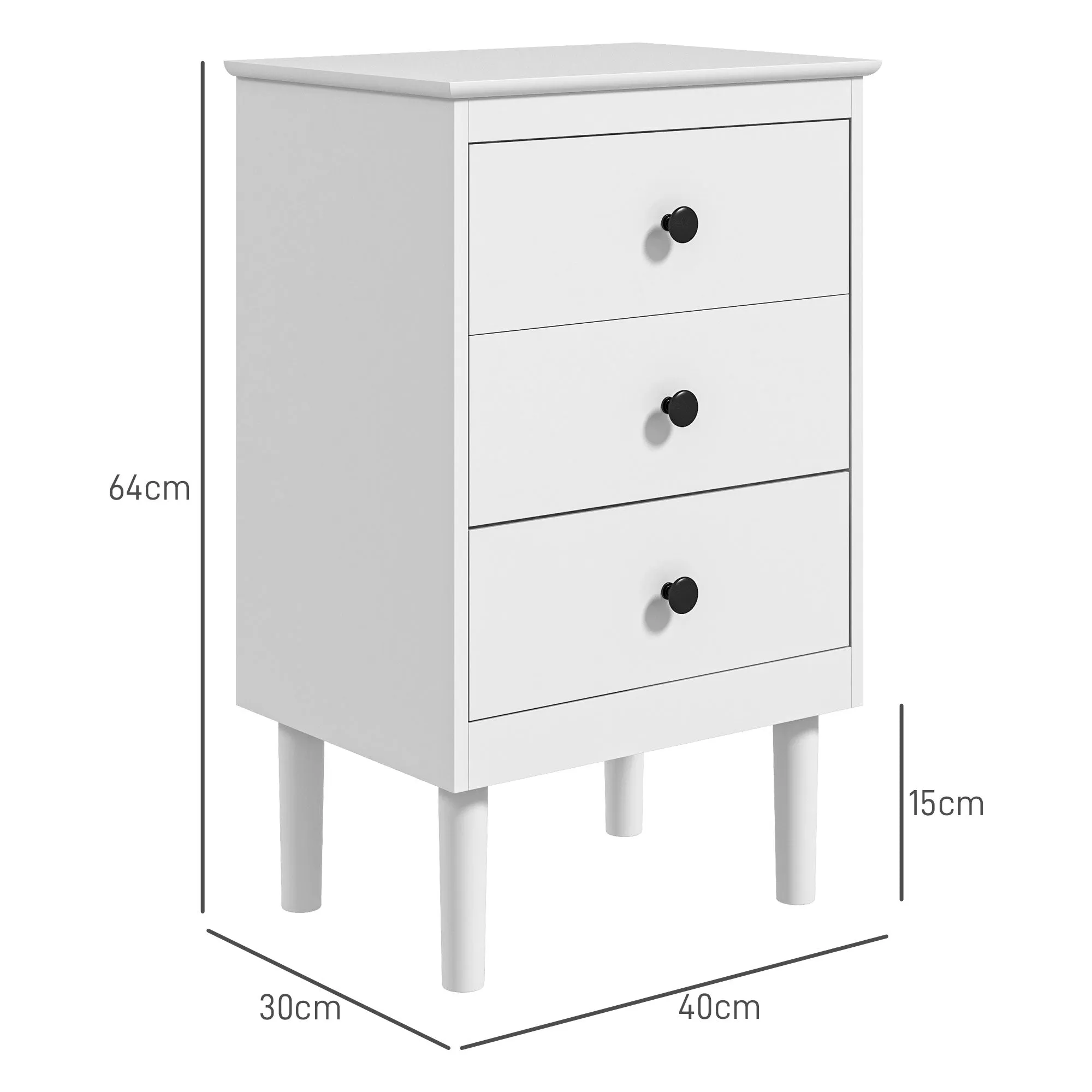 Bedside Table Set of 2, Bedside Cabinet w/ 3 Drawers, Modern Side Table,