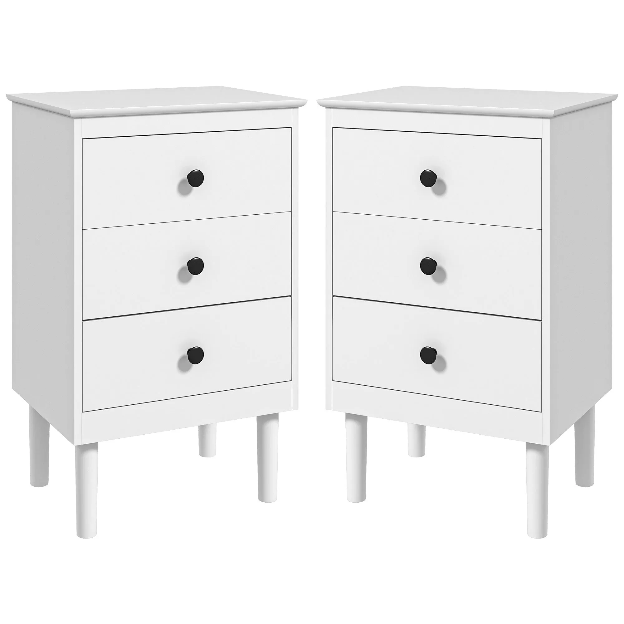 Bedside Table Set of 2, Bedside Cabinet w/ 3 Drawers, Modern Side Table,