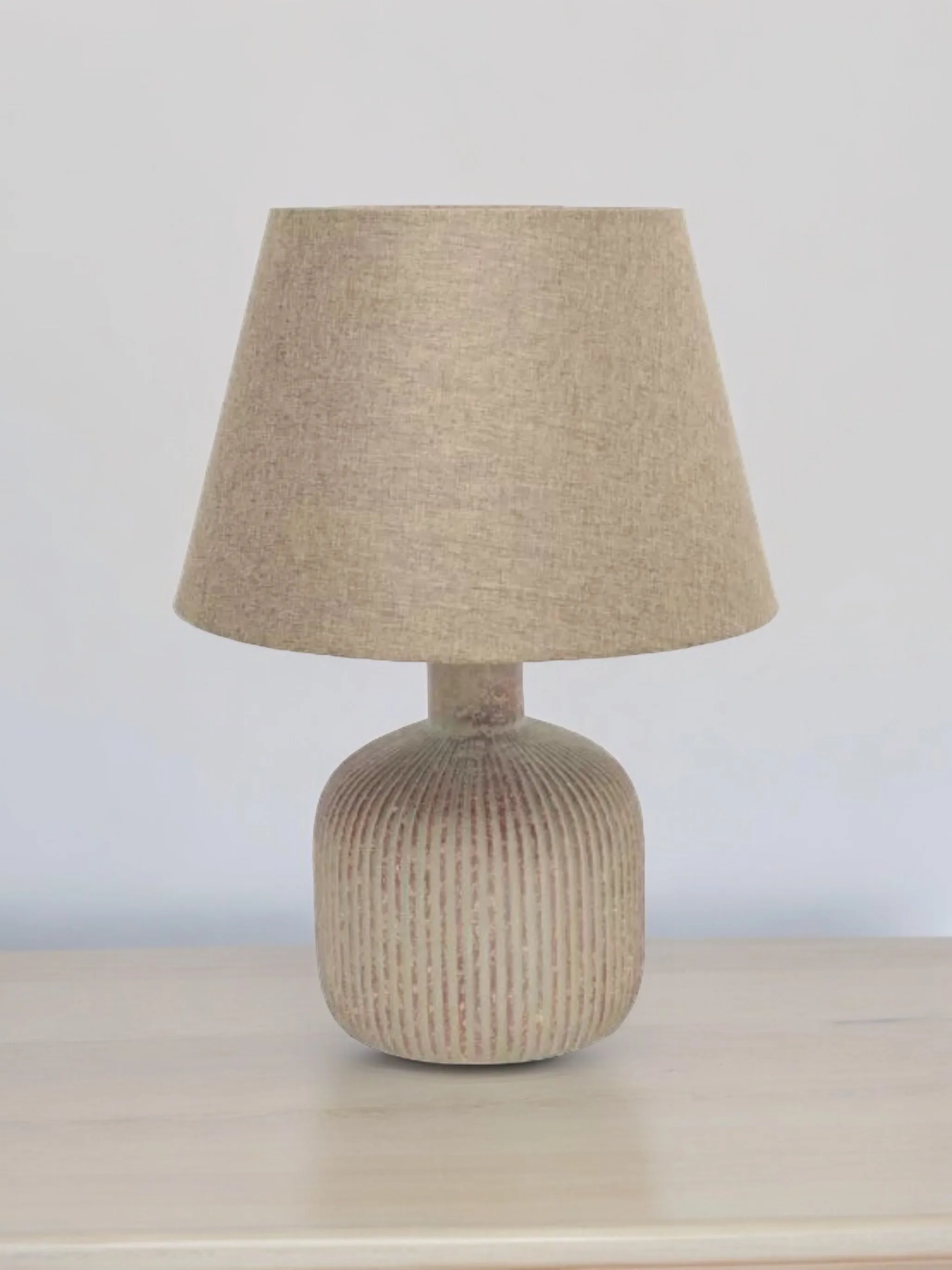 Beige Flagon Ribbed Effect Ceramic Table Lamp