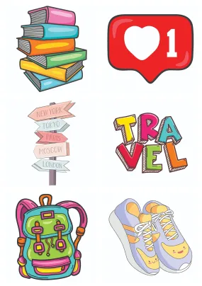 Bhai Please Books, Insta Love, Travel Board Outside, Travel, Travel Backpack and Shoe Couple Wooden Fridge Magnet (Pack of 6 pcs, one pc Each Design)