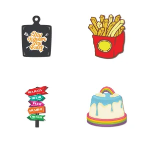 Bhai Please Fries, Travel Board(India), Vanilla Cake and My Kitchen My Rules Wooden Fridge Magnet (Pack of 4 pcs, one pc Each Design) Kitchen, Food, Bar and Drinks Decorations and Gifts