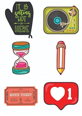 Bhai Please Oven Gloves, Turntable, Sand Timer, Pencil, Movie Ticekt and Insta Love Wooden Fridge Magnet (Pack of 6 pcs, one pc Each Design)