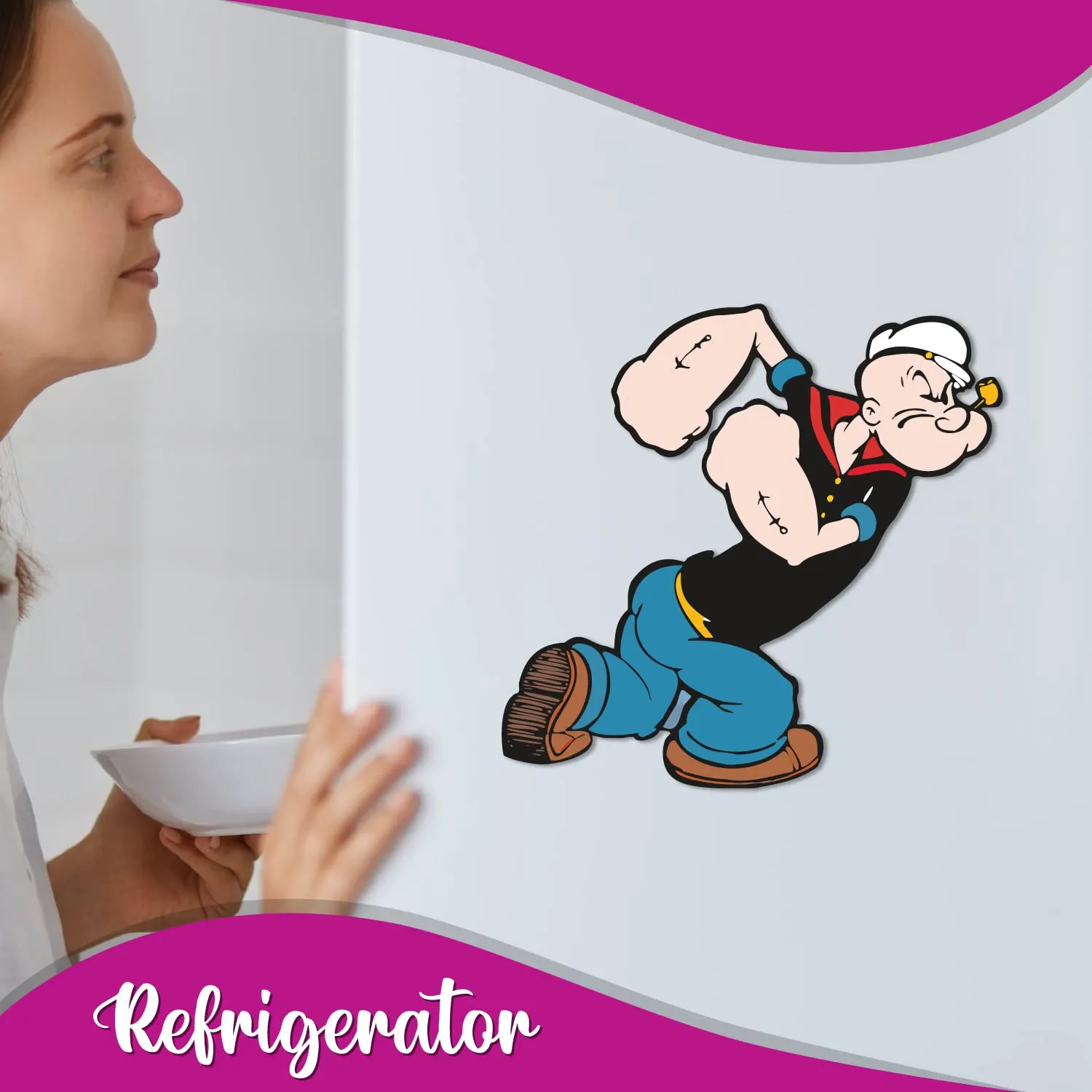 Bhai Please Popeye The Sailor Wooden Fridge Magnet Fun Comic Character Gift and Decoration | Attractive Cartoon Theme Magnet for Indoor Decoration (Pack of 1)