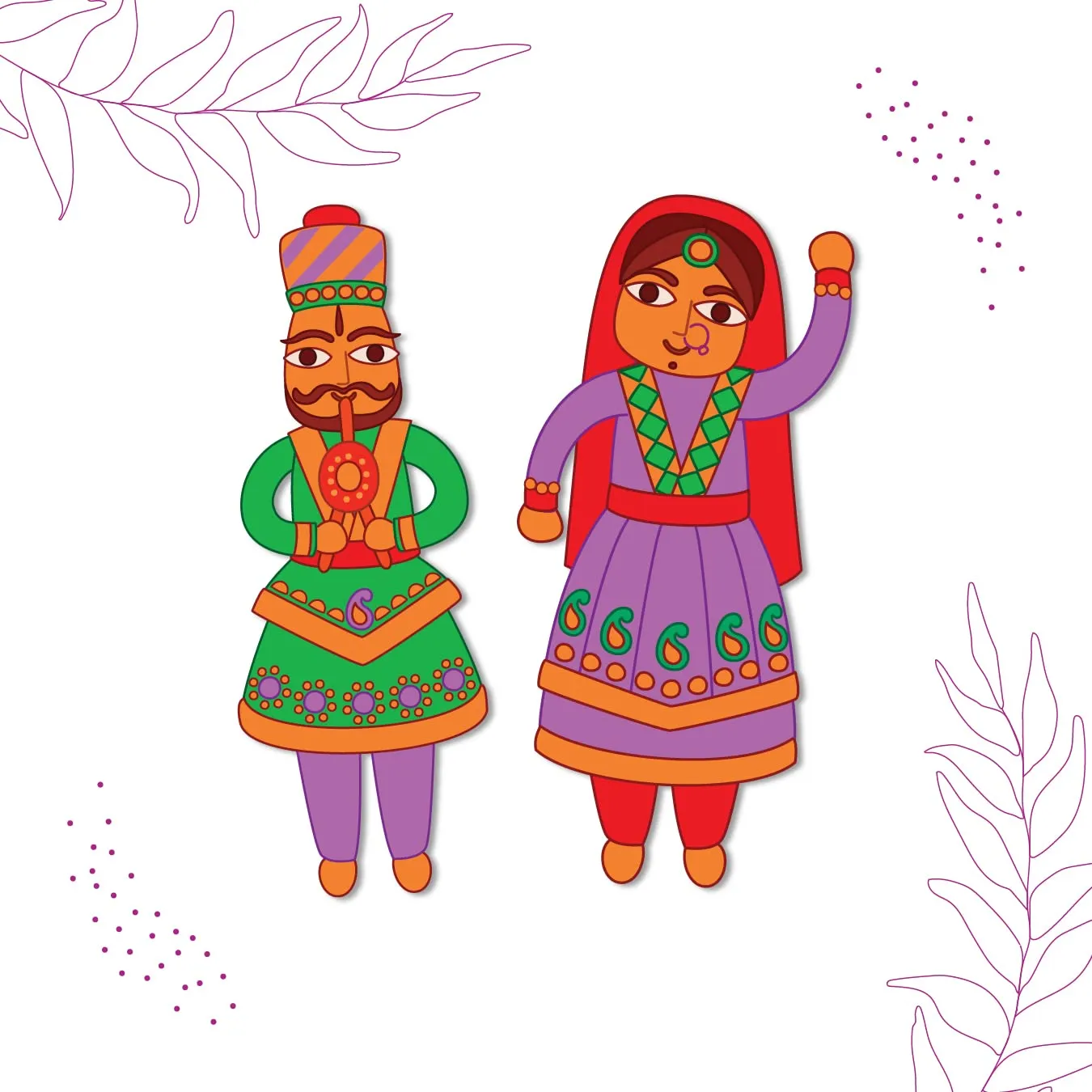 Bhai Please Rajasthani Couple Wooden Fridge Magnet