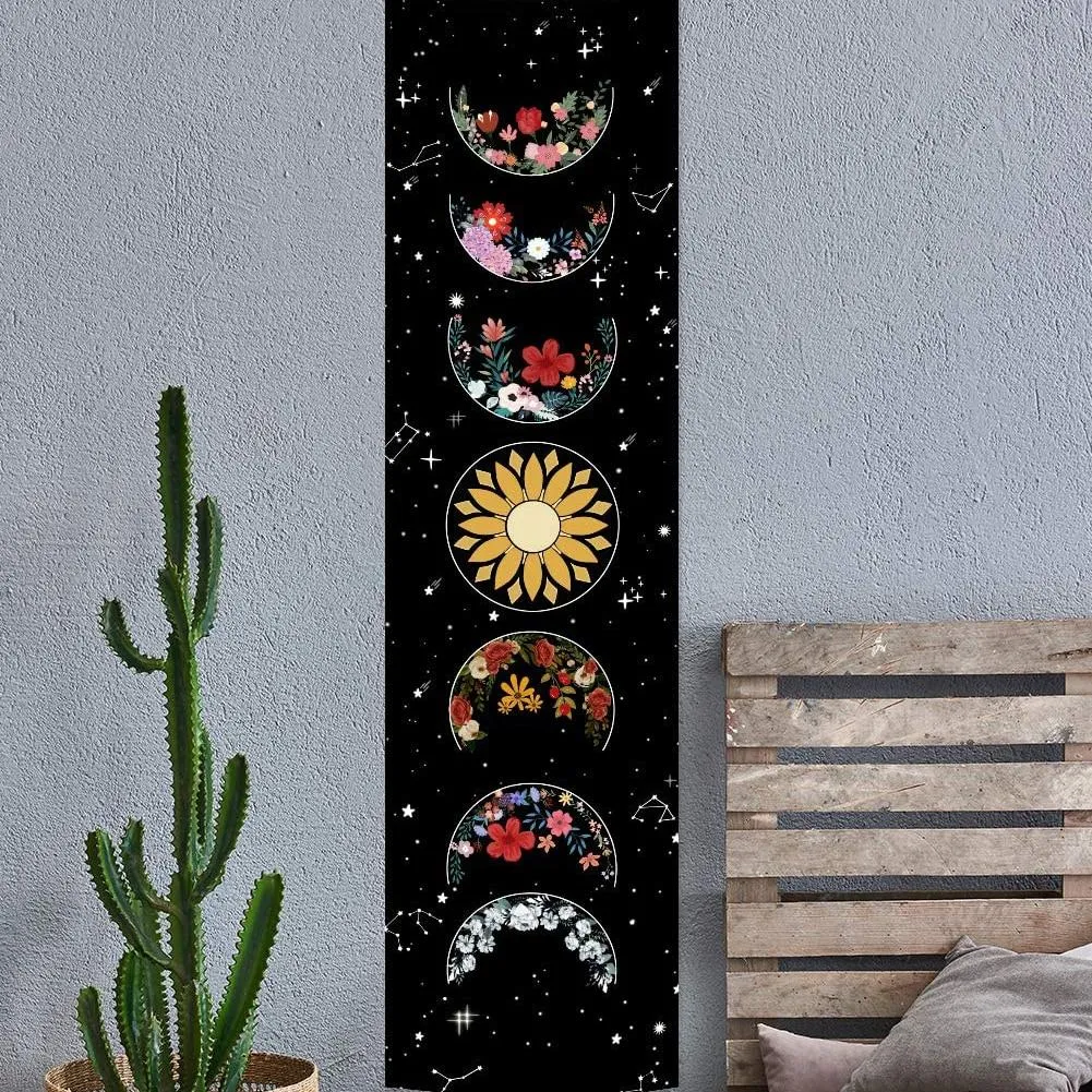 Black and White Moon Sun Wall Hanging Tapestry Moon Floral Throw Blanket Home Decor Wall Hanging Bohemian Wall Tapestries