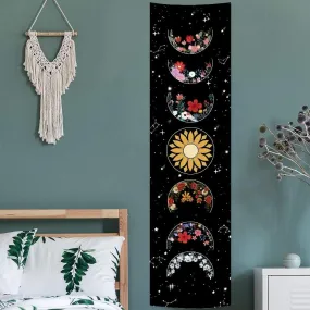 Black and White Moon Sun Wall Hanging Tapestry Moon Floral Throw Blanket Home Decor Wall Hanging Bohemian Wall Tapestries