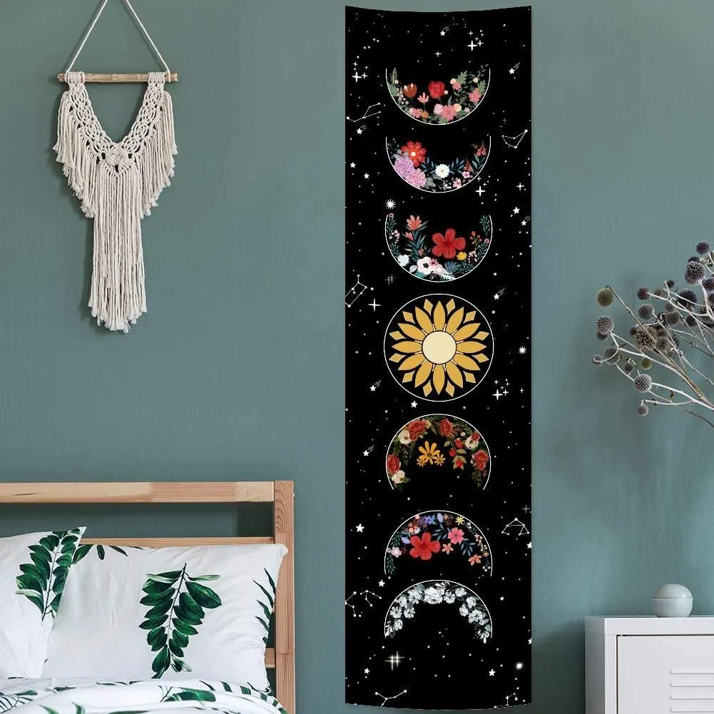 Black and White Moon Sun Wall Hanging Tapestry Moon Floral Throw Blanket Home Decor Wall Hanging Bohemian Wall Tapestries