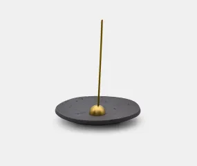 Black Stoneware Incense Dish with Gold Dome