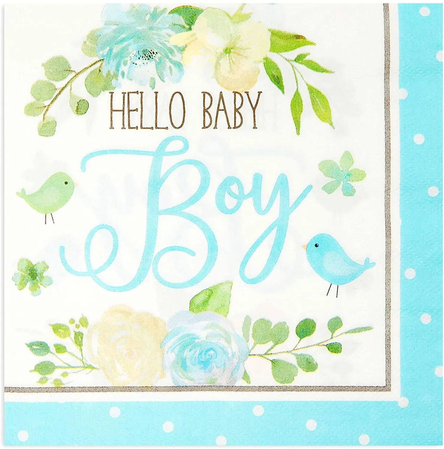 Blue Baby Shower Paper Napkins, Hello Baby Boy (6.5 Inches, 100 Pack)