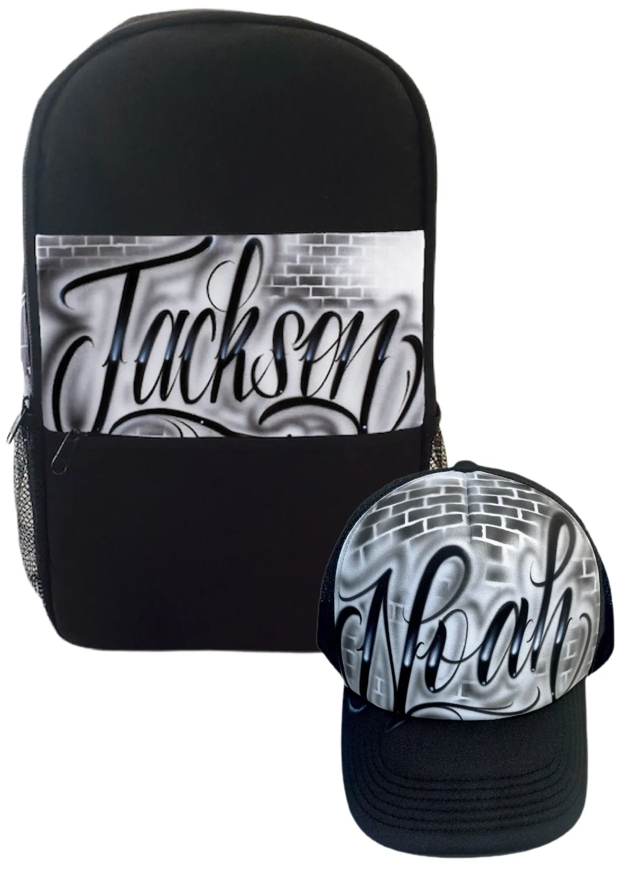 Brickwall Script Style Backpack and Cap Combo (18)