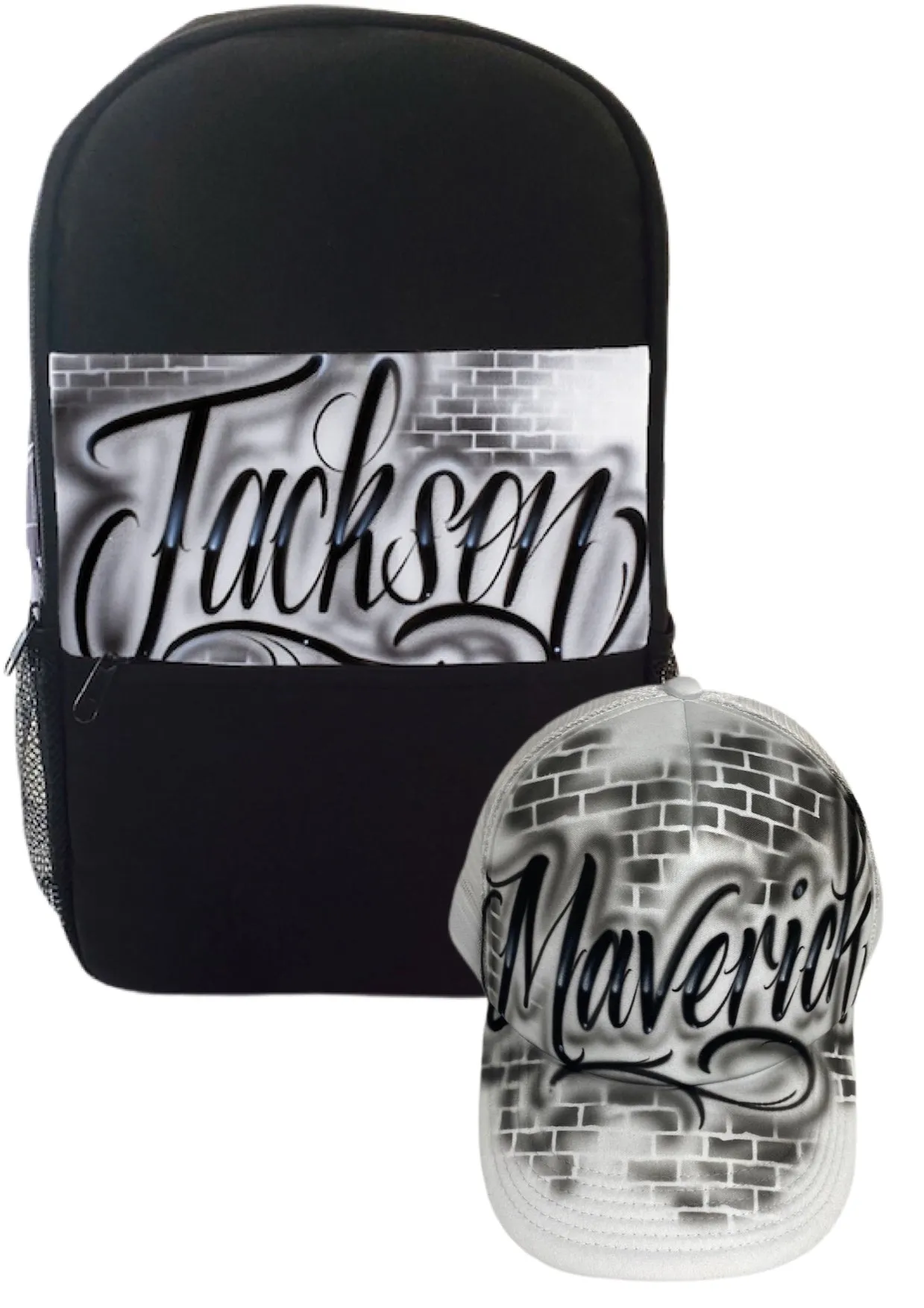 Brickwall Script Style Backpack and Cap Combo (18)